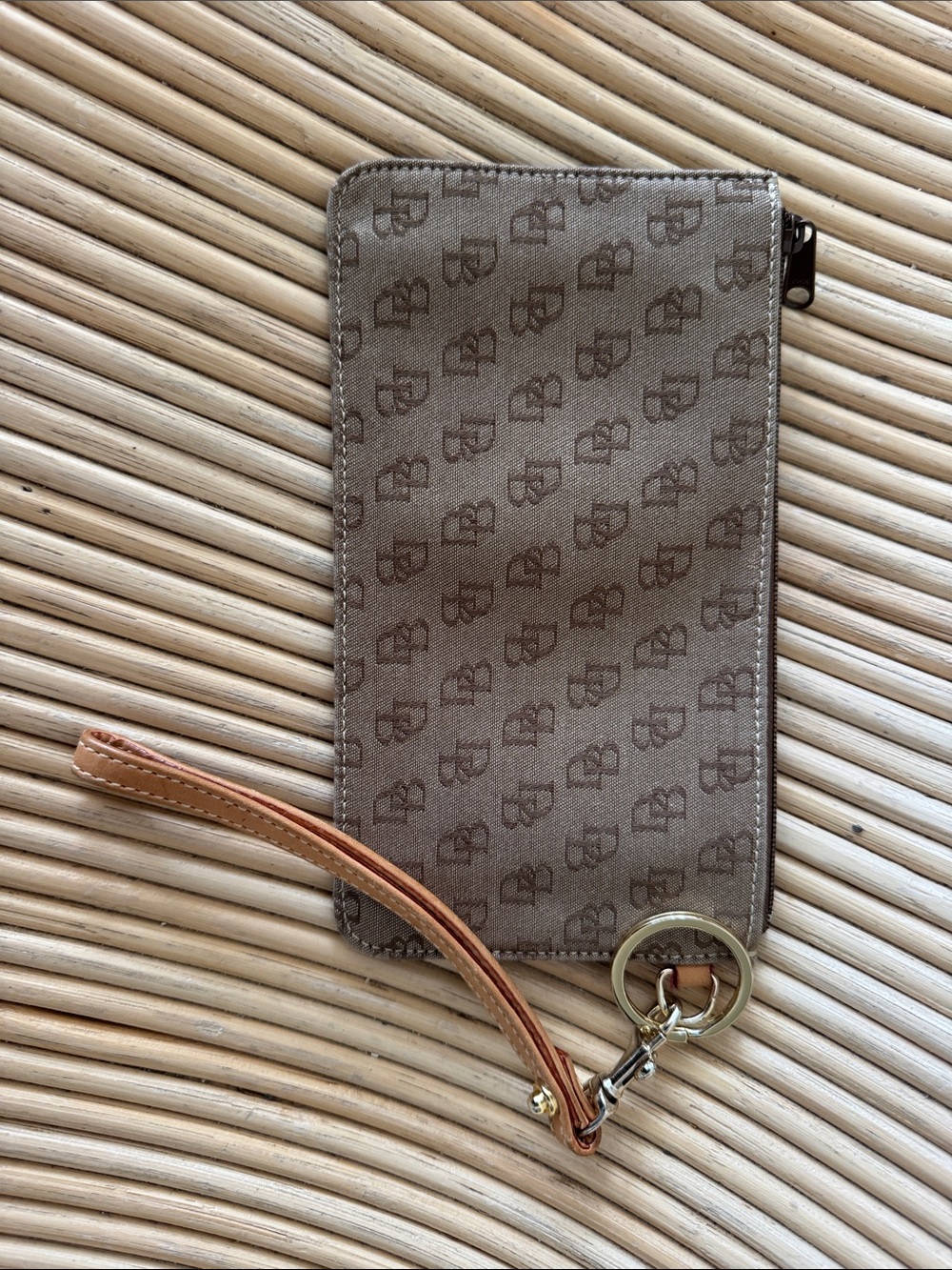 Dooney & Bourke Beige and Brown Logo Wristlet Leather Strap big enough for 📱💄🔑